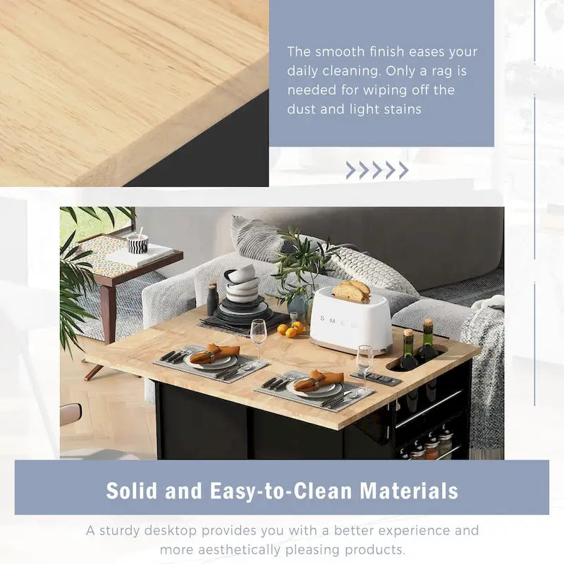 Kitchen Storage Island with Drop Leaf and Power Outlet For Dining Room
