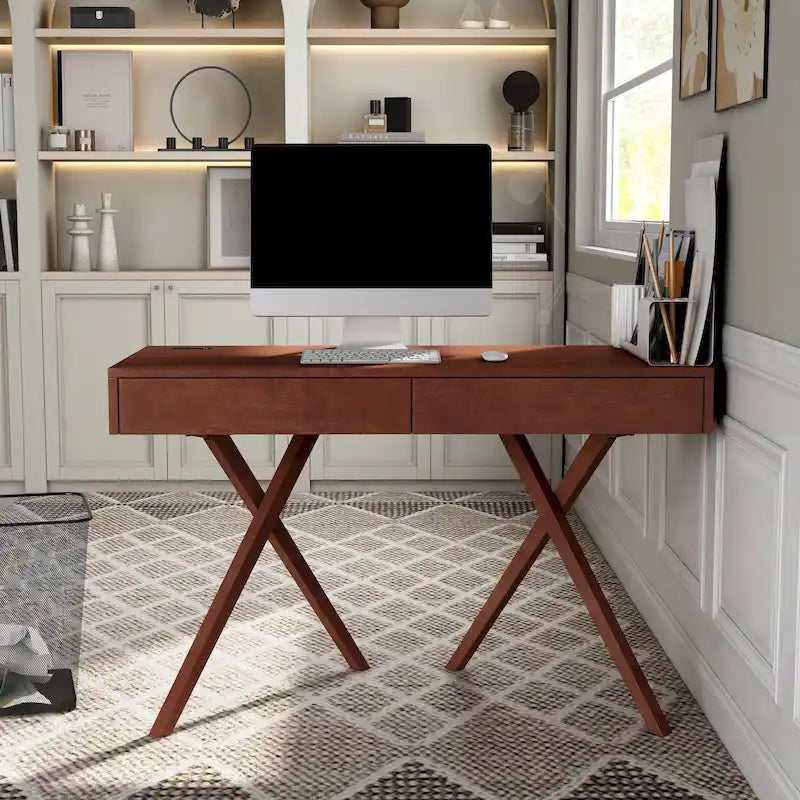 Foli Transitional 47-inch Wood 2-Drawer Desk with USBs and Power Outlets by