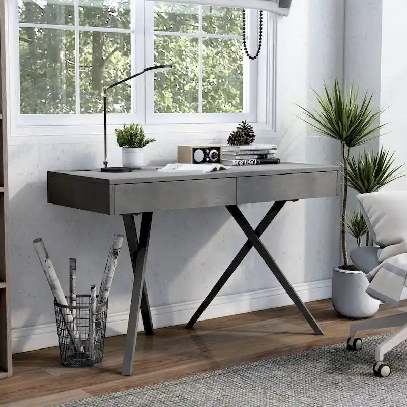 Foli Transitional 47-inch Wood 2-Drawer Desk with USBs and Power Outlets by 
