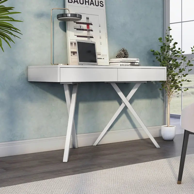 Foli Transitional 47-inch Wood 2-Drawer Desk with USBs and Power Outlets by