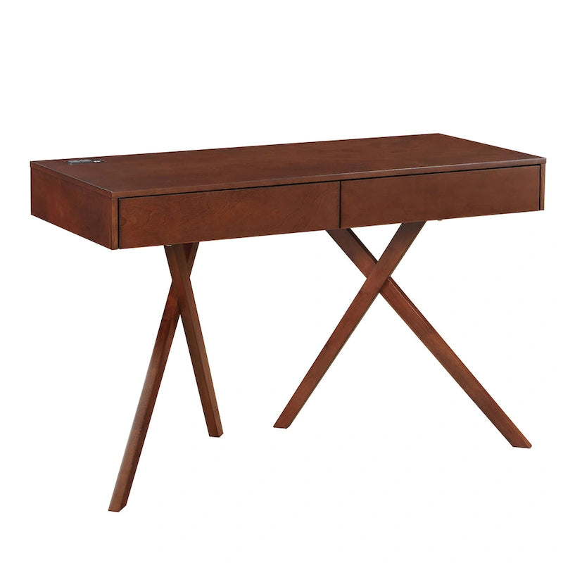 Foli Transitional 47-inch Wood 2-Drawer Desk with USBs and Power Outlets by
