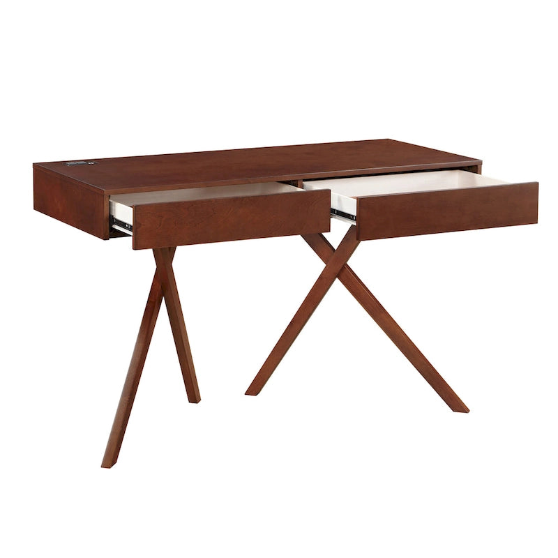 Foli Transitional 47-inch Wood 2-Drawer Desk with USBs and Power Outlets by
