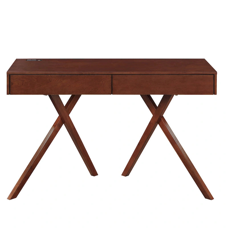 Foli Transitional 47-inch Wood 2-Drawer Desk with USBs and Power Outlets by
