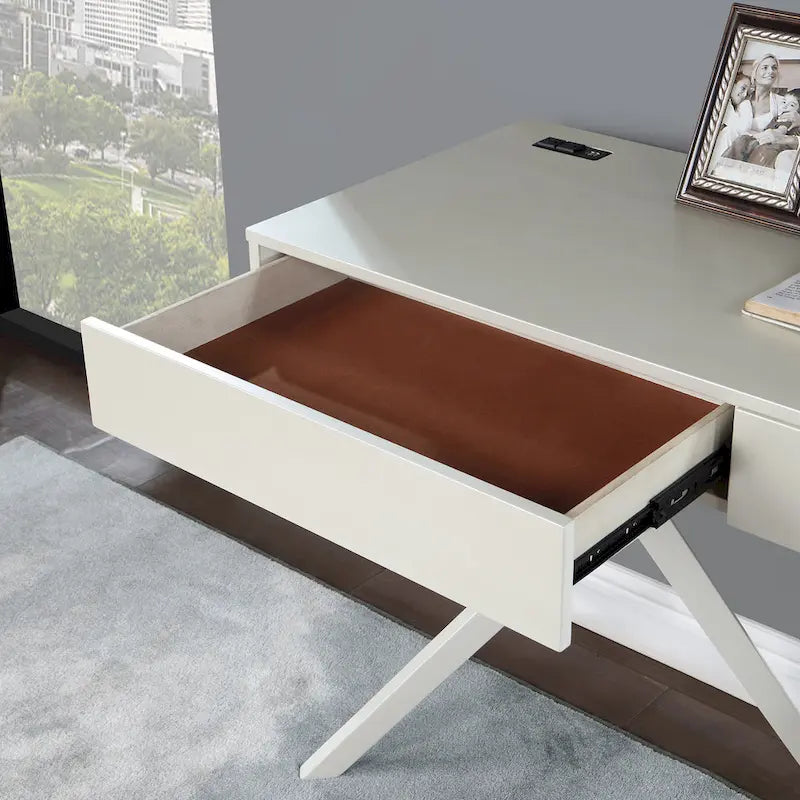 Foli Transitional 47-inch Wood 2-Drawer Desk with USBs and Power Outlets by