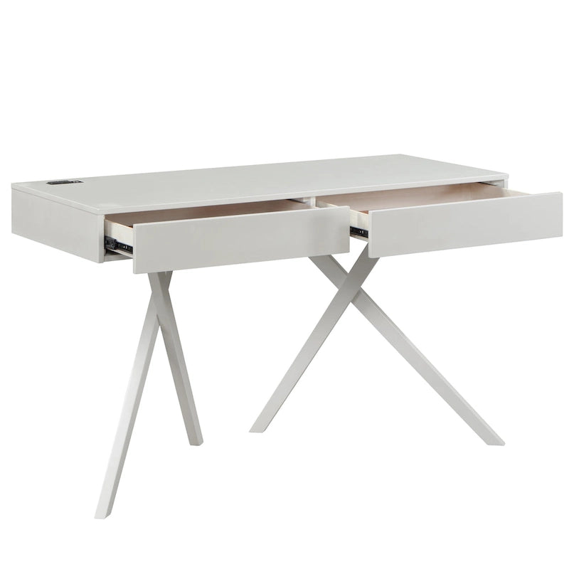 Foli Transitional 47-inch Wood 2-Drawer Desk with USBs and Power Outlets by