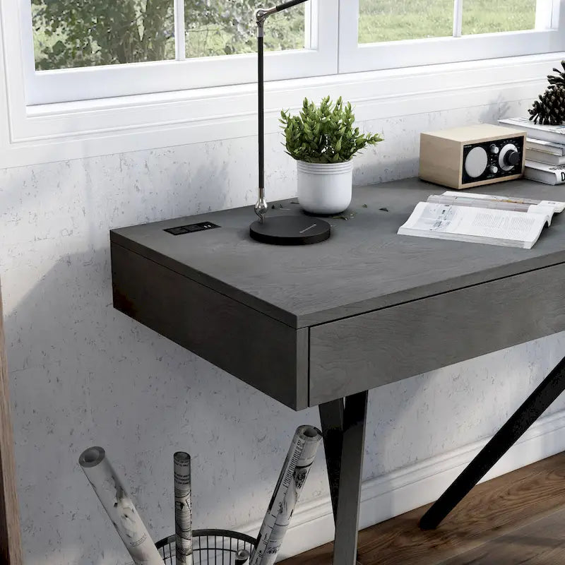 Foli Transitional 47-inch Wood 2-Drawer Desk with USBs and Power Outlets by