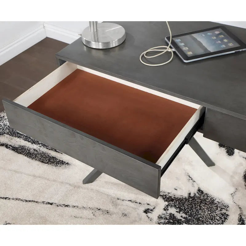 Foli Transitional 47-inch Wood 2-Drawer Desk with USBs and Power Outlets by