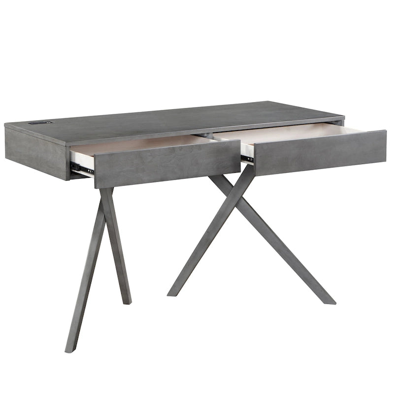 Foli Transitional 47-inch Wood 2-Drawer Desk with USBs and Power Outlets by