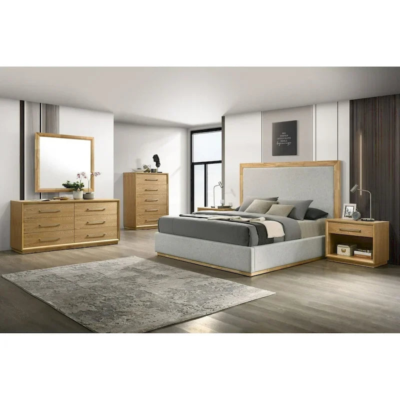 Santa Barbara Modern Grey Fabric & Natural Bed