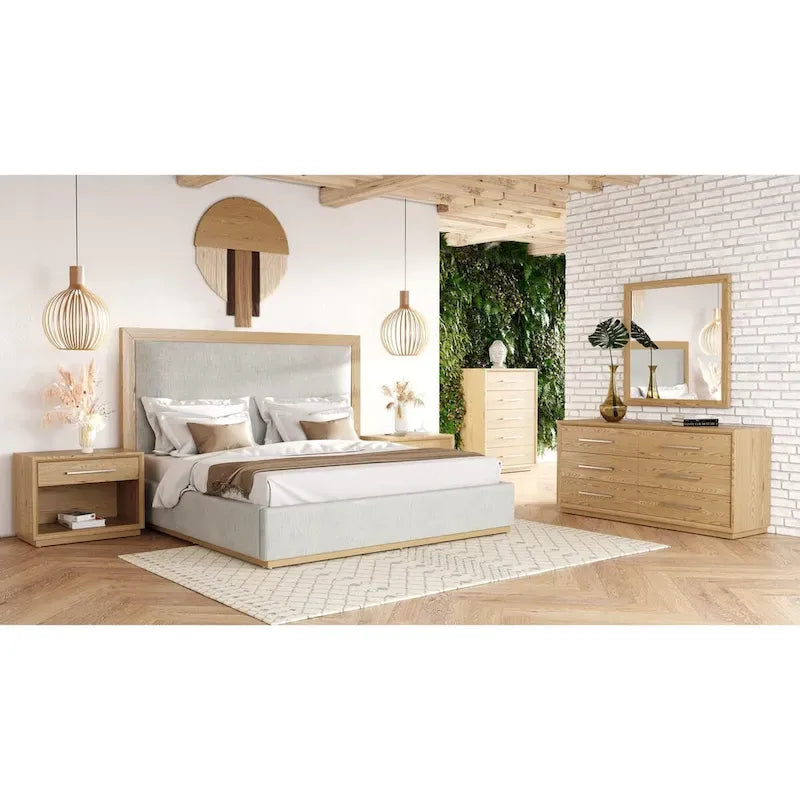 Santa Barbara Modern Grey Fabric & Natural Bed