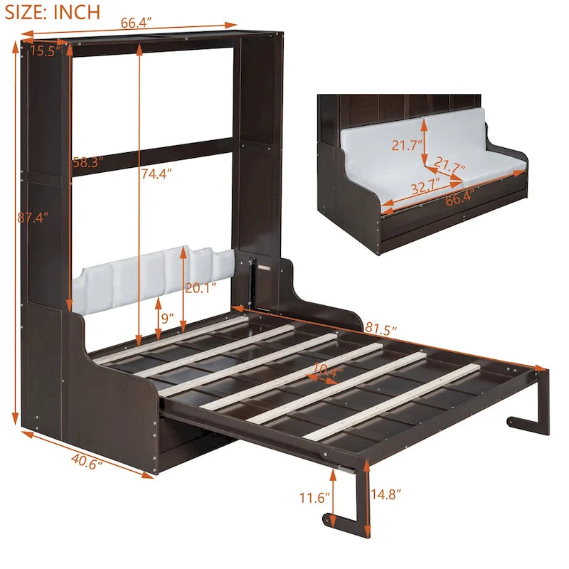 Queen Size Murphy Bed Wall Bed with Cushion