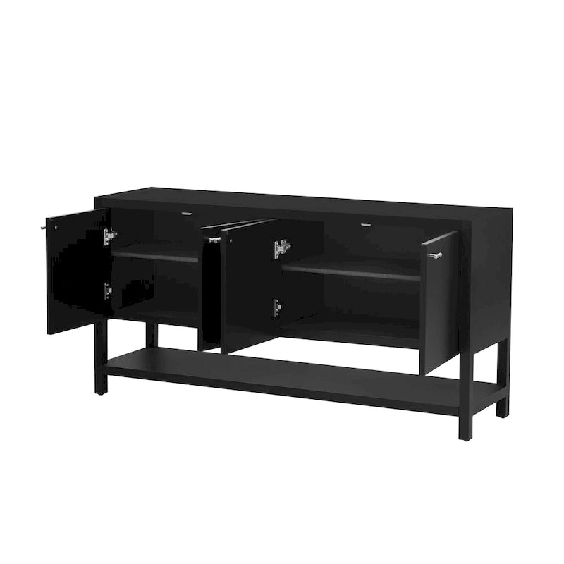 Modern Functional Entryway Console Table with Four-Door Storage and Open Shelf