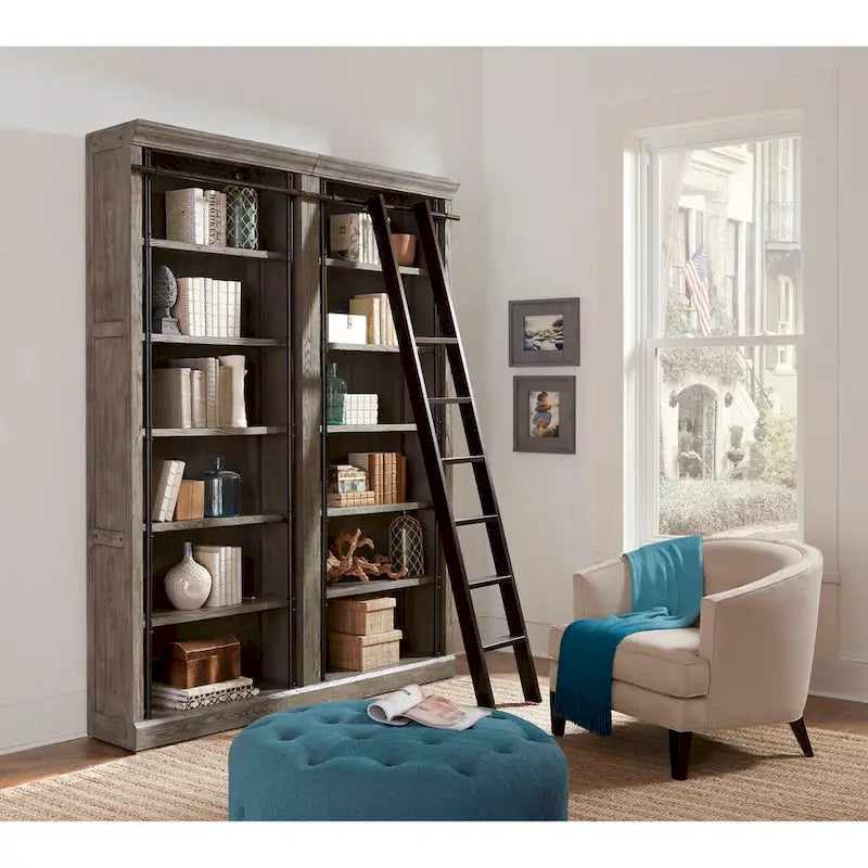 Avondale 8' Tall Bookcase Wall With Ladder, Storage Organizer, Display Shelf for Office, Brown - 80W x 94H x 15D