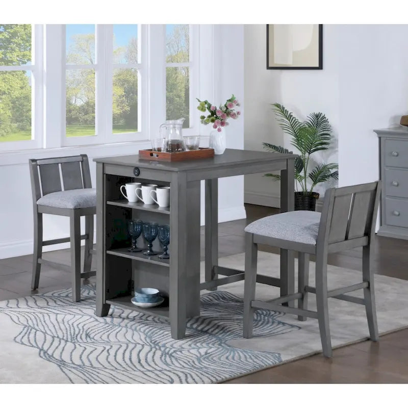 Graham 36 3-Piece Finish Small Space Counter Height Dining Table with Shelves and 2 Chairs
