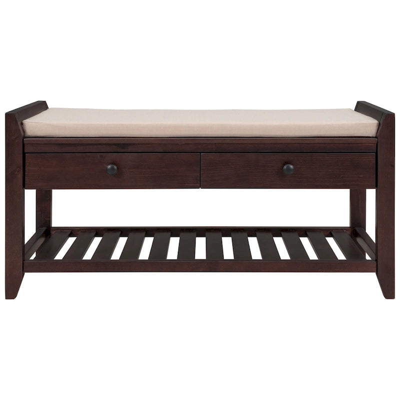 Shoe Rack with Cushioned Seat and Drawers, Multipurpose Entryway Storage Bench