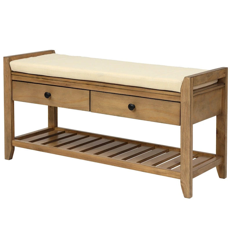 Shoe Rack with Cushioned Seat and Drawers, Multipurpose Entryway Storage Bench